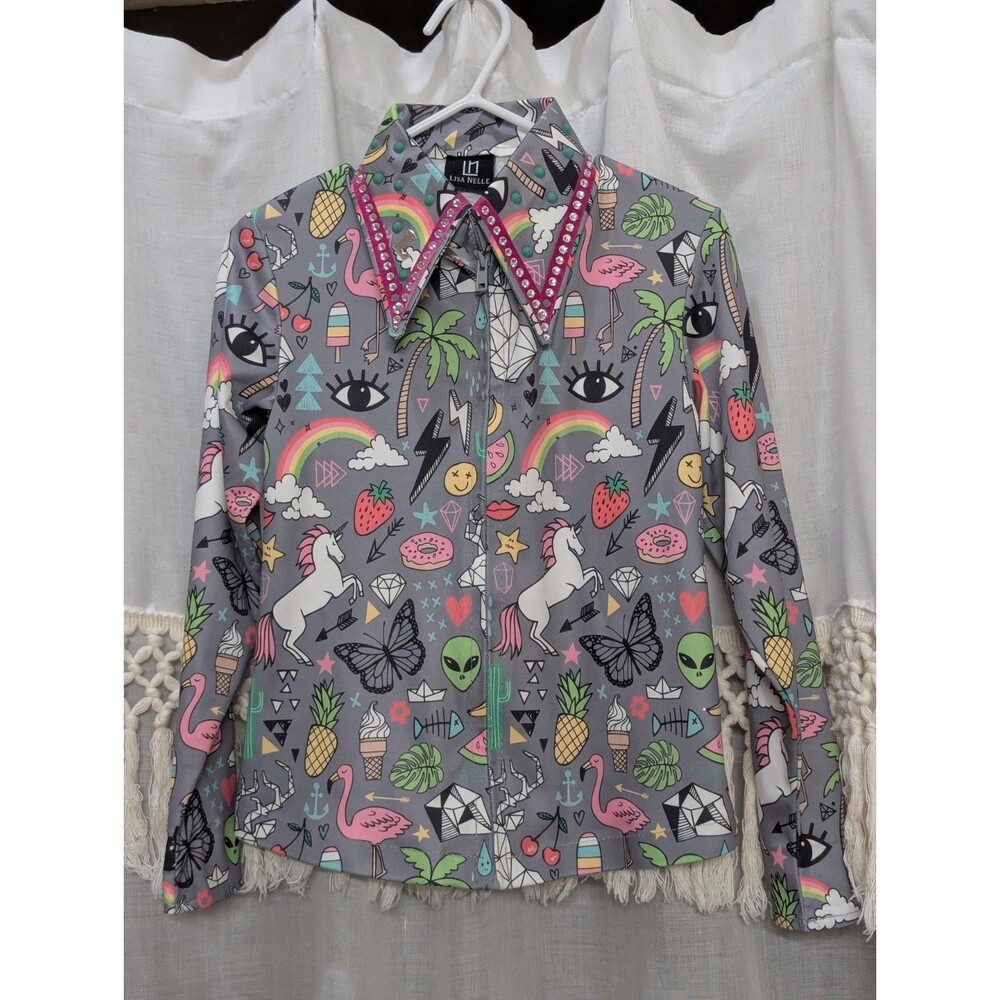 Girls XS Lisa Nelle western shirt pleasure  horsemanship leadline Pink Gray